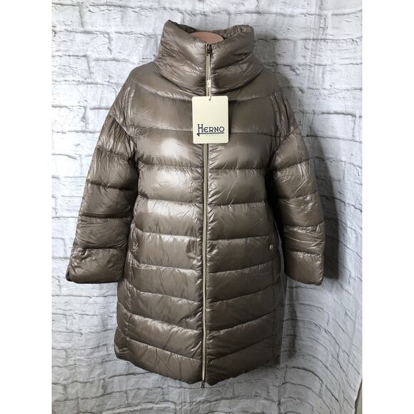 Herno Jackets & Blazers - Authentic Women's HERNO Quilted Down Filled Puffer Jacket Long Size 42 Taupe